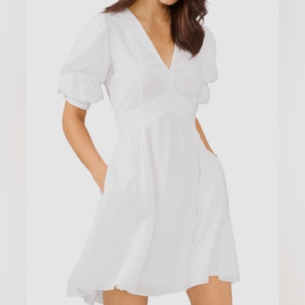 1. State Puff Sleeve‎ Tiered Mini Dress White